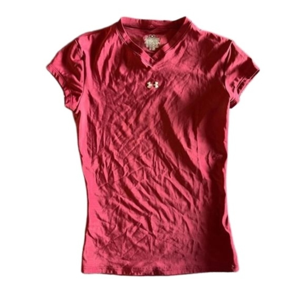 Under Armour Red V Neck Athletic Top Size S
